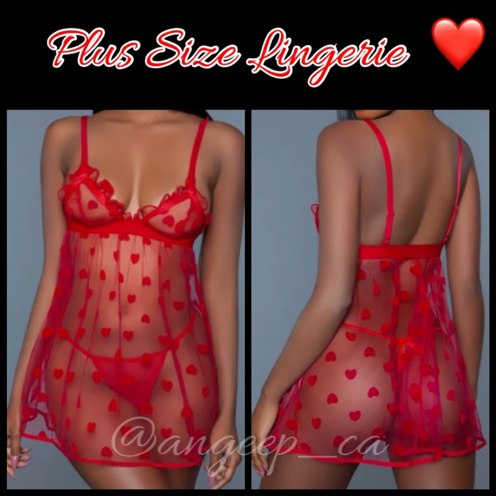 Be Wicked! Red Hearts Slip Lingerie Set - Size 2X